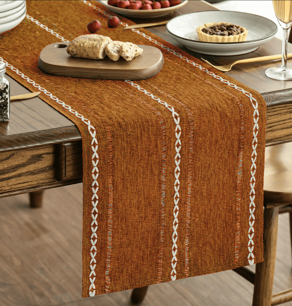 Sm:)e Linen Table Runner for Dining Table 12 x 36 inch Caramel Linen Style Rustic Farmhouse Hollow Kitchen Dining Room Decoraton