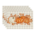 Smile Buffalo Plaid Polka Dot Pumpkins Leaves Fall Placemats Set of 4 for Table Runner, Kitchen Dining Table Decoration for Indoor Party 12x18 Inch