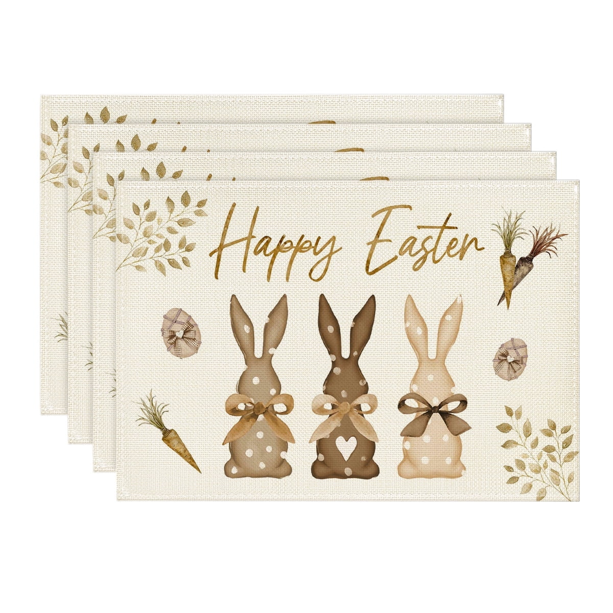 Sm:)e Carrot Rabbit Bunny Happy Easter Placemats Set of 4 for Dining Table 12 x 18 Inch
