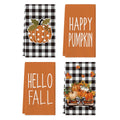 Sm:)e Striped Hello Pumpkin Maple Leaf Happy Fall Kitchen Dish Towels 4 Set 18 x 26 Inch