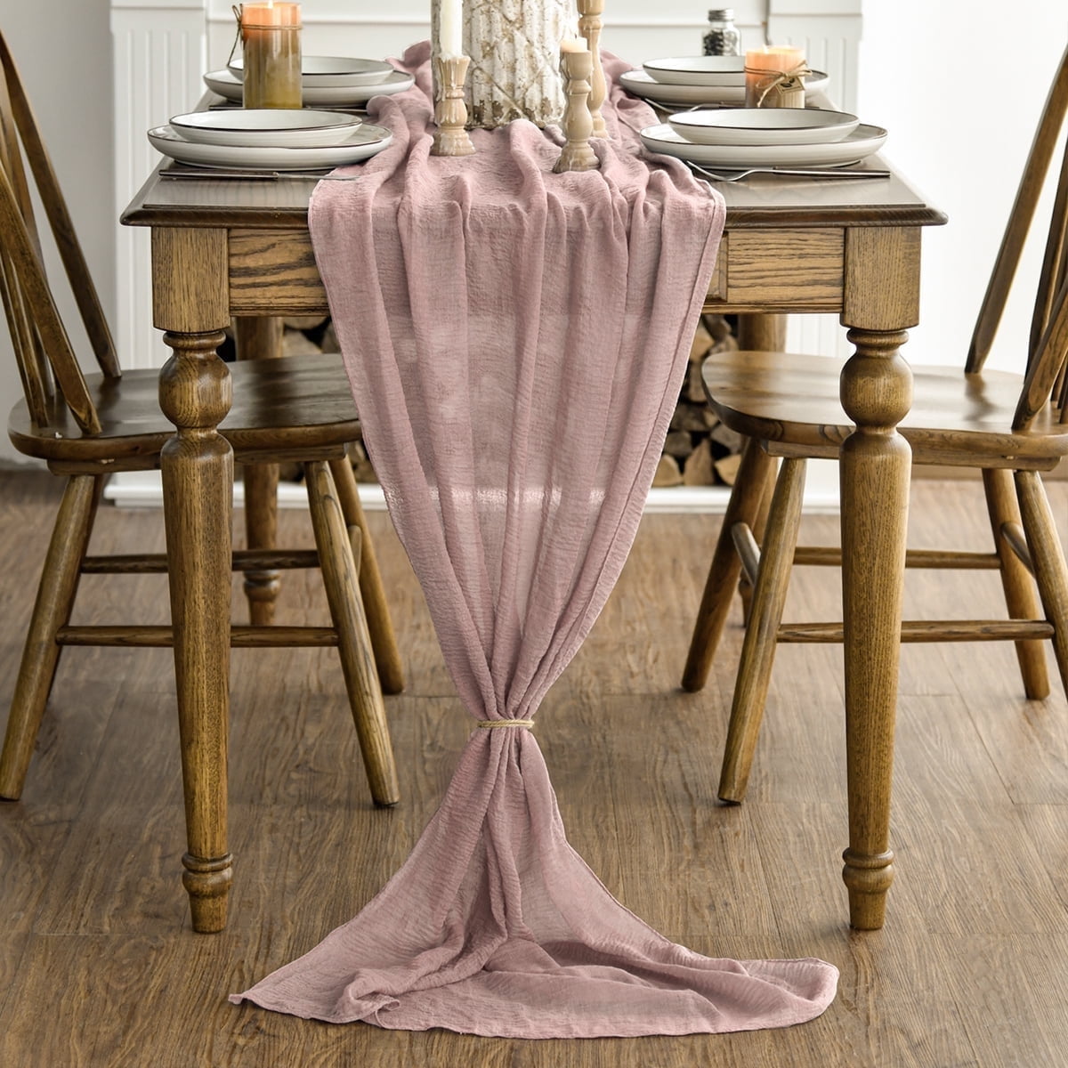 Smile Rose Dust Cheesecloth Table Runner 31 x 118 Inch Rustic Gauze Boho Chair Sashes for Bridal Shower Wedding Party Catering Home Decoration Supplies
