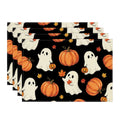 Sm:)e Ghost Pumpkin Maple Leaves Halloween Placemats Set of 4, 12x18 Inch Holiday Table Mats for Indoor Outdoor Party Dining Decoration