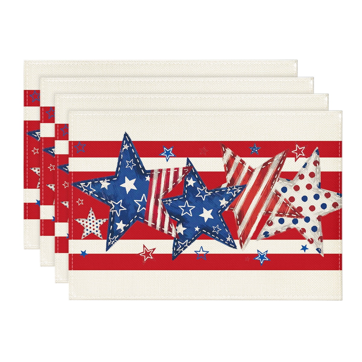 Sm:)e 4th of July Placemats Set of 4 Stars Independence Day Patriotic Table Decoration Gifts Home Kitchen Dining Indoor Holiday Decor,12 x 18 Inch