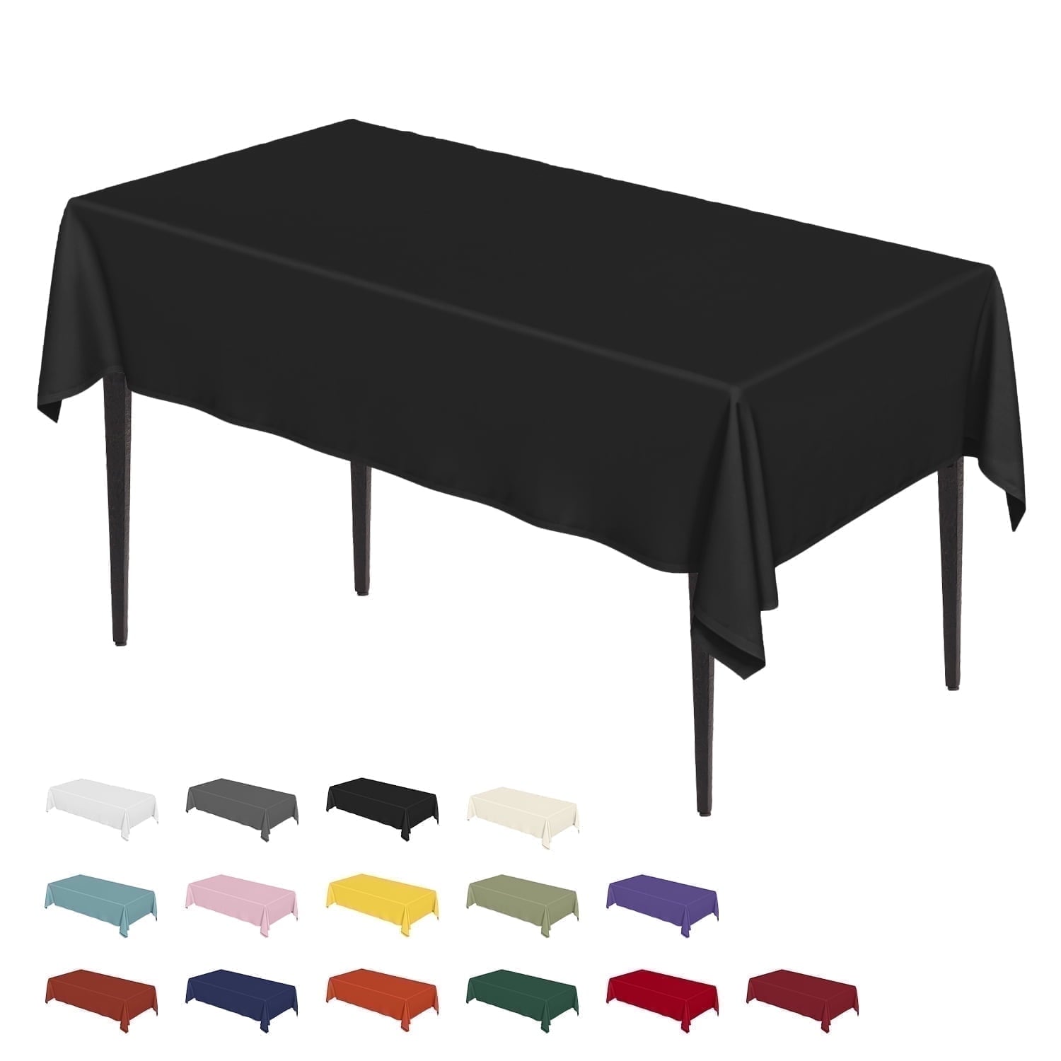 Sm:)e Black Tablecloth 60 x 84 Inch, Stain and Wrinkle Resistant Polyester Dining Table Cover for Kitchen Outside Party Camping 4ft Table