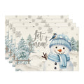 Smile Xmas Trees Let It Snow Blue Snowman Christmas Placemats Set of 4, 12x18 Inch Winter Table Mats