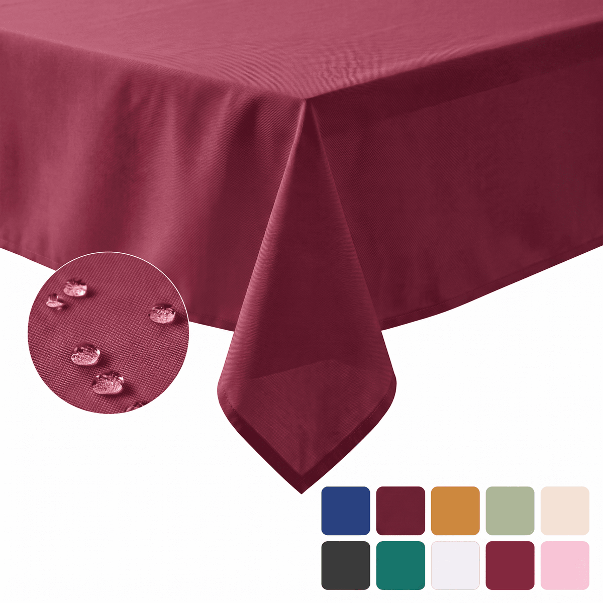 Sm:)e Burgundy Red Farmhouse Style Waterproof Tablecloth 60x60 Inch, Yarn-Dyed Woven Table Cover for Dining Decor, Rectangle