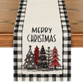 Smile Waterclor Buffalo Plaid Christmas Trees Merry Xmas Table Runner, Seasonal Winter Holiday Kitchen Dining Table Decoration for Indoor Outdoor Home Party Decor 13 x 90 Inch