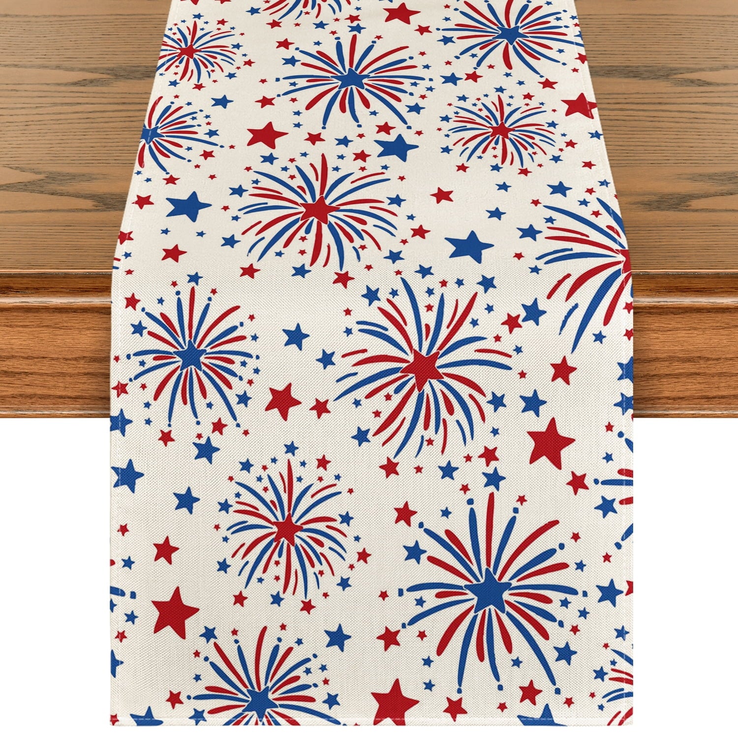 Sm:)e Firework 4th of July Table Runner 13x72 Inch, Durable and Easy Cleaning Perfect for Independence Day Celebration and Family Gathering
