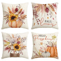 Sm:)e Fall Pumpkin Wheat Cotton Sunflower Jar Autumn Thanksgiving Throw Pillow Covers, 16 x 16 Inch Seasonal Cushion Case for Sofa Couch Set of 4
