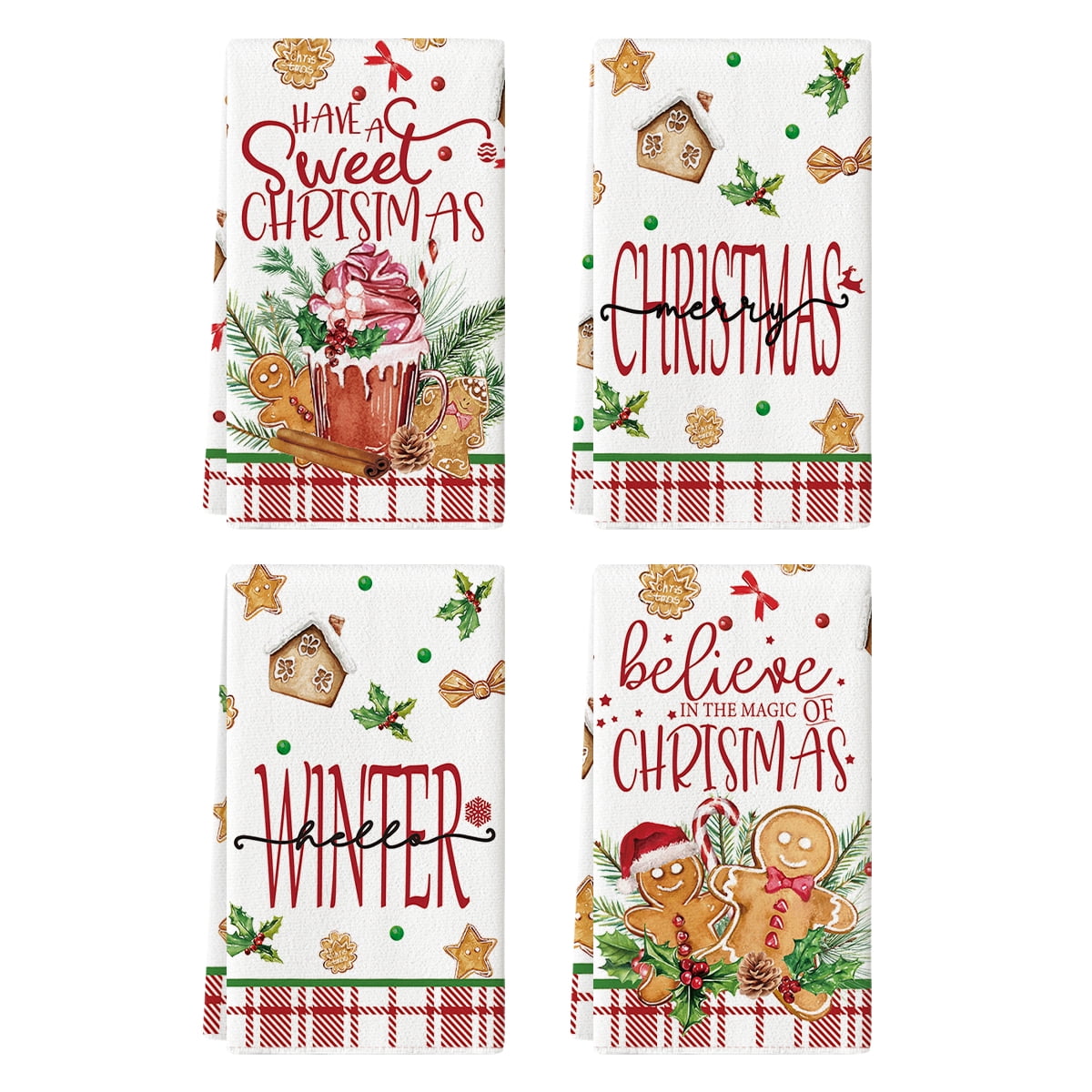 Sm:)e Gingerbread Have A Sweet Christmas Kitchen Towels Dish Towels, 18x26 Inch Daily Holly Winter Decoration Hand Towels Set of 4
