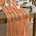 Sm:)e Orange Gold Silk Screen Stamping Gauze Table Runner 120 Inch 10FT, Glitter Metallic Foil Sheer Chiffon Table Decor for Wedding Anniversary Birthday Outdoor Home Party Table
