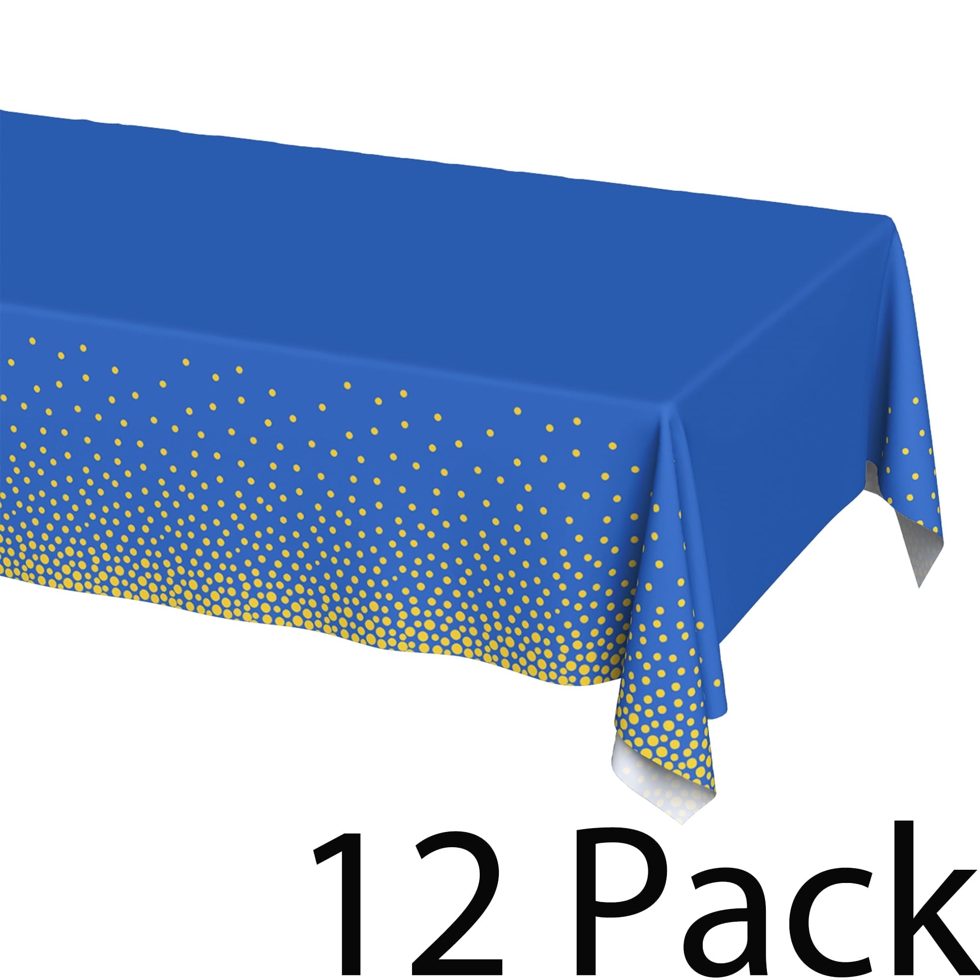 Plastic Table Cloth Disposable 12 Pack, 54 x 108 Inch, Dark Blue, Gold Dot, for Party Picnic Wedding