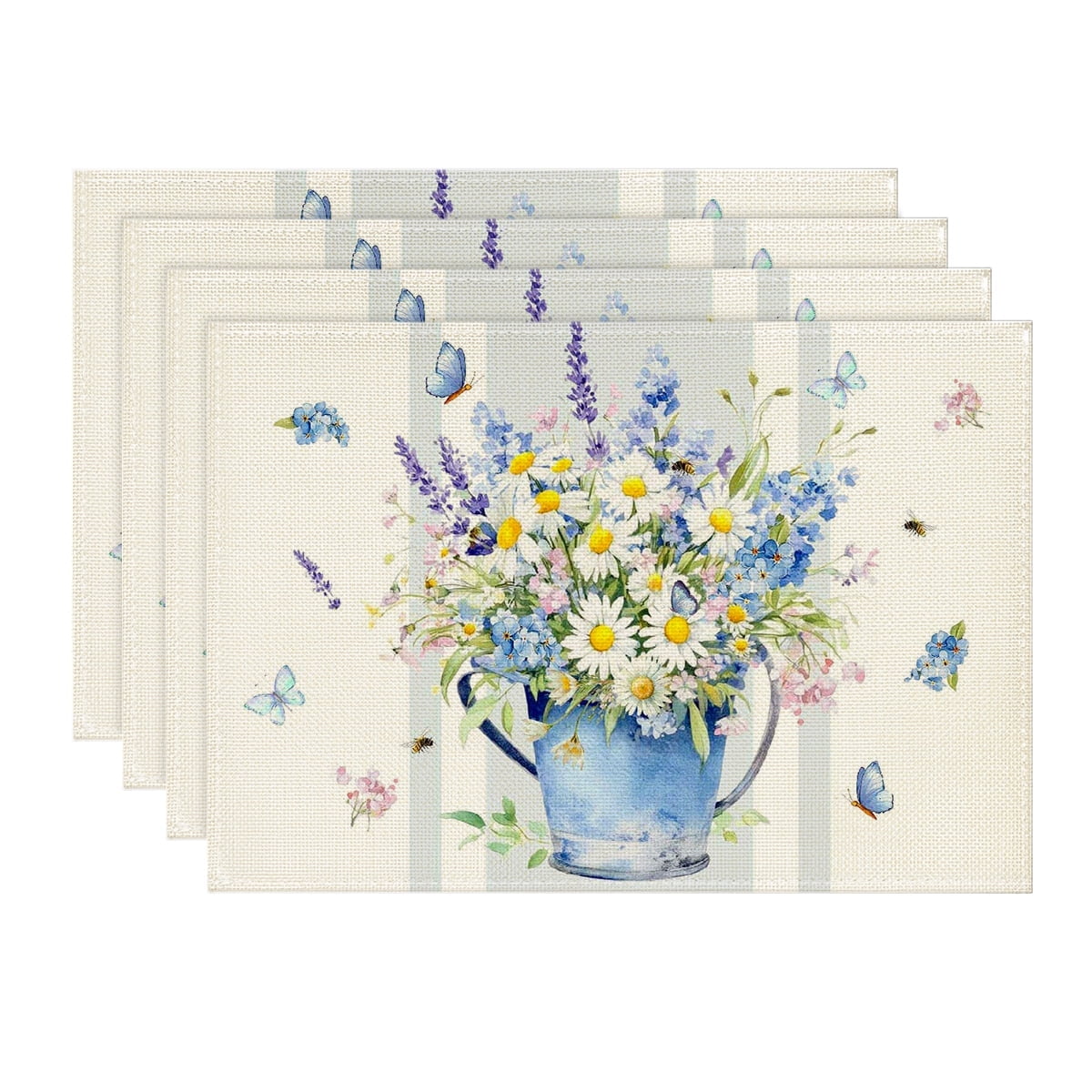 Sm:)e Butterfly Small Daisy Spring Placemats Set of 4, 12 x 18 Inch, Seasonal Spring Kitchen Dining Table Decoration for Home Party Decor