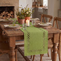 Sm:)e Green Table Runner, Hollow Out Laser Cut Solid Color, Seasonal Summer Washable Kitchen Dining Table Decoration for Home Party Decor 13x36 Inch