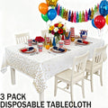 Plastic Table Cloth Disposable 3 Pack, 54 x 108 Inch, White, Black Dot, for Party Picnic Wedding