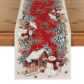 Sm:)e Snowman House Sled Winter Christmas Table Runner , 13 x 72 Inch Farmhouse Table Decor, Universal for Indoor Outdoor Kitchen, Home & Party Decoration