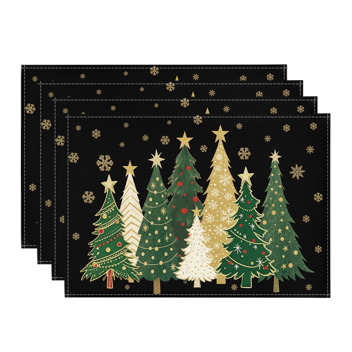 Sm:)e Multi Color Christmas Tree Snowflake Christmas Placemats 12 x 18 Inch, Set of 4, Winter Table Decor Supplies for Kitchen Dining & Holiday Party, Black