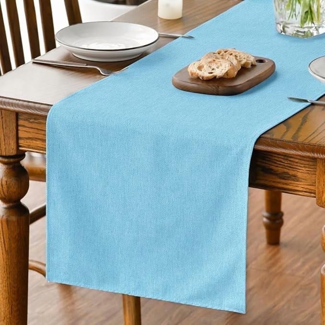 Sm:)e Light Blue Table Runner 13x72 Inch, Seasonal Washable Kitchen Dining Table Decoration for Home Party