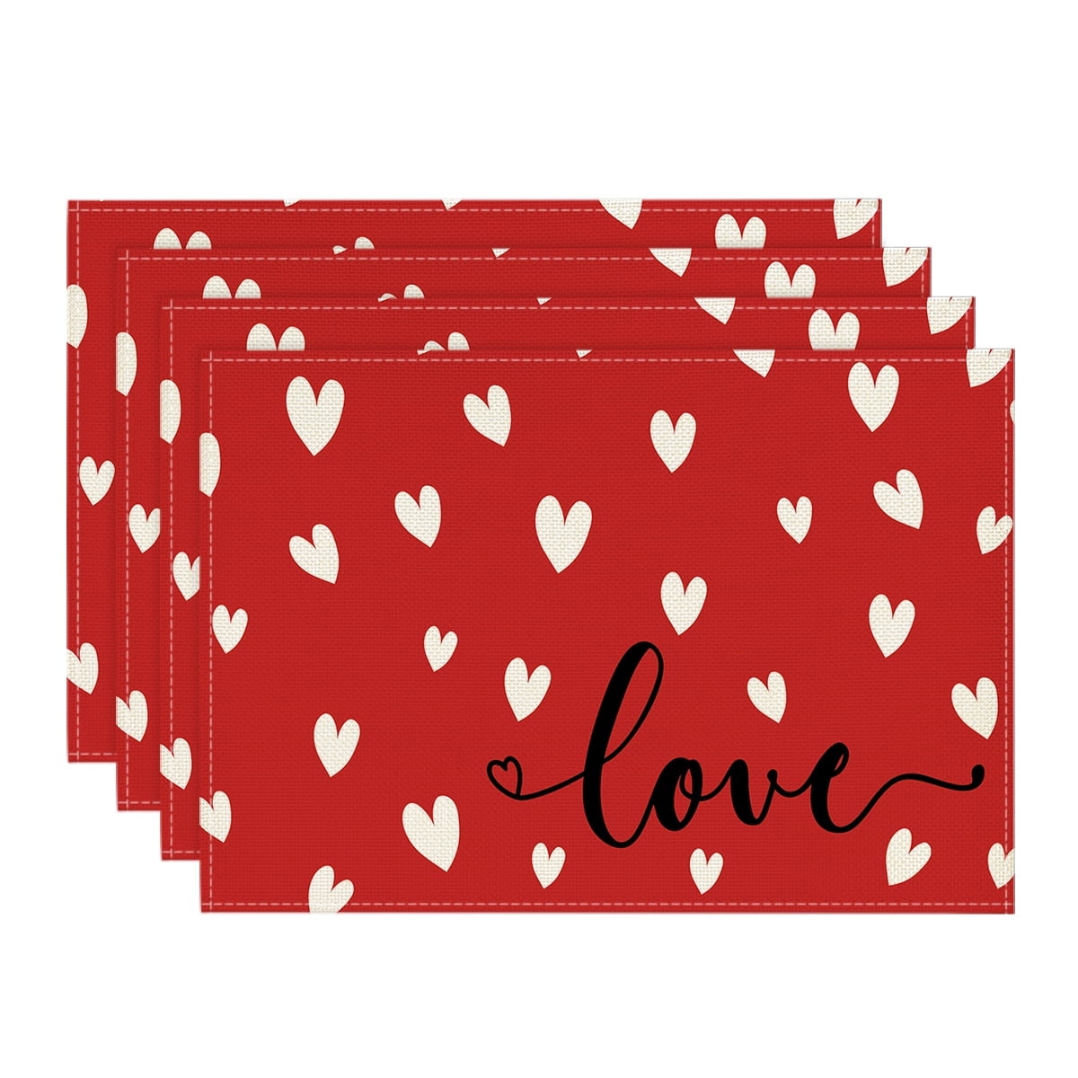 Sm:)e Red Love Heart Valentine Placemats Set of 4, 12x18 Inch
