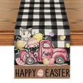 Sm:)e Easter Table Runner with Egg Truck 13 x 72 Inch, White and Black Buffalo Plaid Spring Kitchen Decor