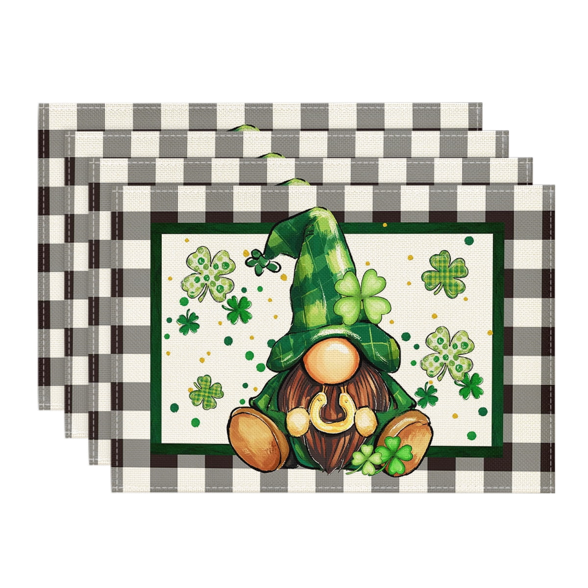 Smile Gnome Lucky Shamrock St. Patrick's Day Placemats 12 x 18 Inch Set of 4