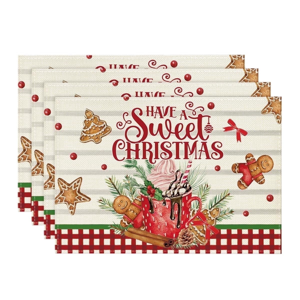 Smile Ice Cream Gingerbread Sweet Christmas Placemats Set of 4, 12 x 18 Inch