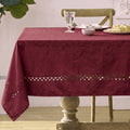 Sm:)e Fabric Openwork Farmhouse Style Linen Tablecloth 60 x 84 Inch Rectangle, with Decorative Cutouts, Red