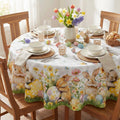 Sm:)e Spring Flowers Bunny Easter Tablecloth - Round 60 Inch Polyester, Machine Washable & Reusable Table Cover for Indoor & Outdoor Use, Buffalo Plaid