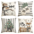 Sm:)e Christmas Throw Pillow Covers 18 x 18 Inch Set of 4, Snowman Reindeer Snowflake Gloves Eucalyptus Winter Holiday Stripes Cushion Case Decoration for Sofa Couch