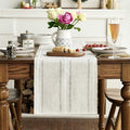 Sm:)e Linen Table Runner for Dining Table 13 x 108 Inch Ivory Burlap Linen Style Rustic Farmhouse Kitchen Dining Room Decoraton