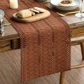 Sm:)e Caramel Farmhouse Woven Rustic Hollow Table Runner, Boho Table Runner 12 x 120 Inch, Dining Kitchen Home Decor