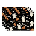 Smile Watercolor Ghost Pumpkin Bone Boo 12x18 Inch Halloween Placemats Set of 4