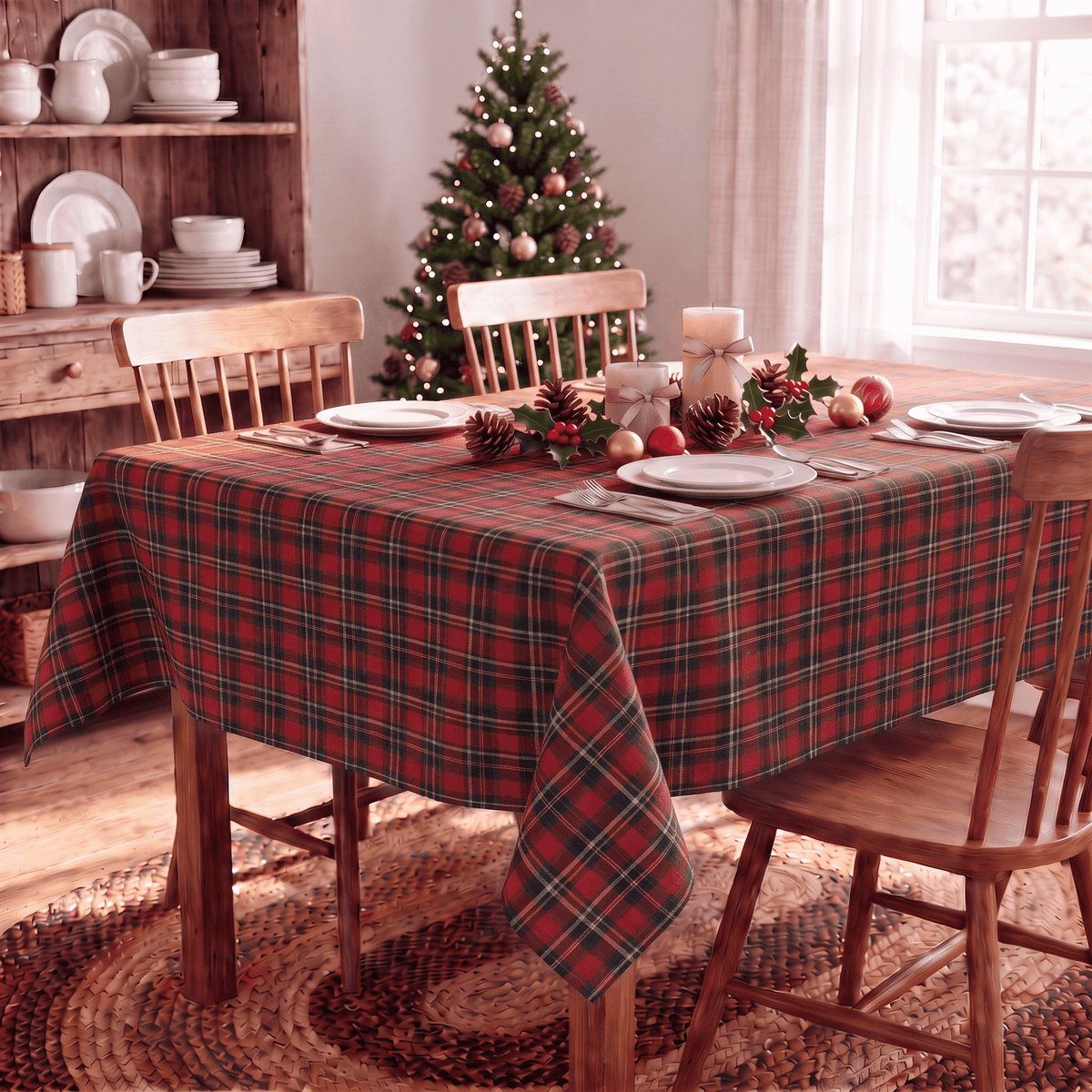 Sm:)e Royal Stewart Tartan Plaid Tablecloth, Rectangle 55 x 84 Inch, Wrinkle-Resistant & Machine Washable Classic Check Table Cover for Dinner/Party Decoration/Holiday