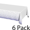 Plastic Table Cloth Disposable 6 Pack, 54 x 108 Inch, White, Blue Dot, for Party Picnic Wedding