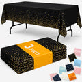 Plastic Table Cloth Disposable 3 Pack, 54 x 108 Inch, Black, Gold Dot, for Party Picnic Wedding