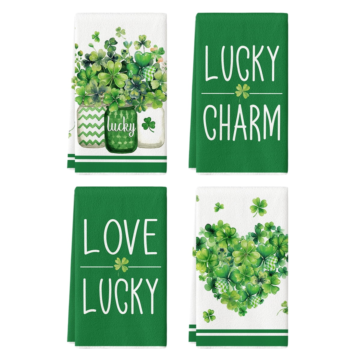Sm:)e Shamrock Lucky Charm Green Leaves Clover Saint Patricks Day Kitchen Towels 18x26 Set of 4