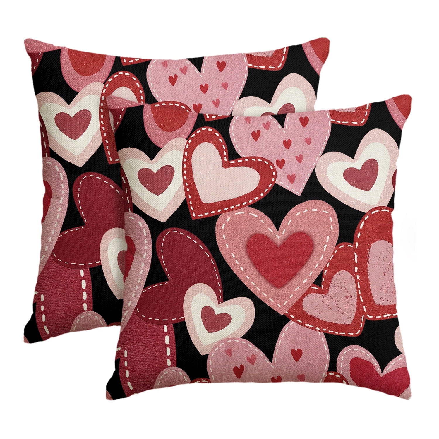 Sm:)e Red Pink Hearts Valentines Day Throw Pillow Cover Set of 2, 18x18 Inch, Black
