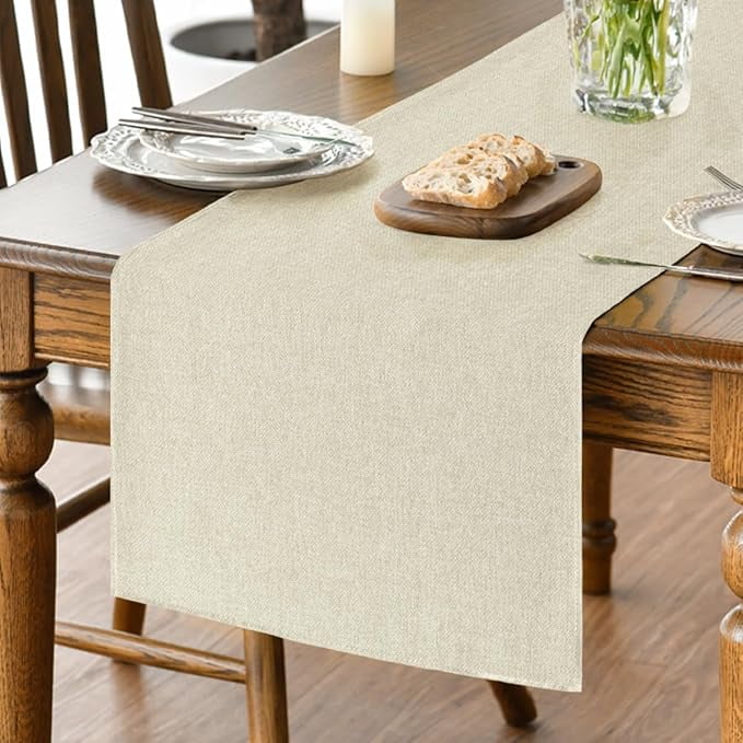 Sm:)e Beige Table Runner 13x108 Inch, Seasonal Washable Kitchen Dining Table Decoration for Home Party