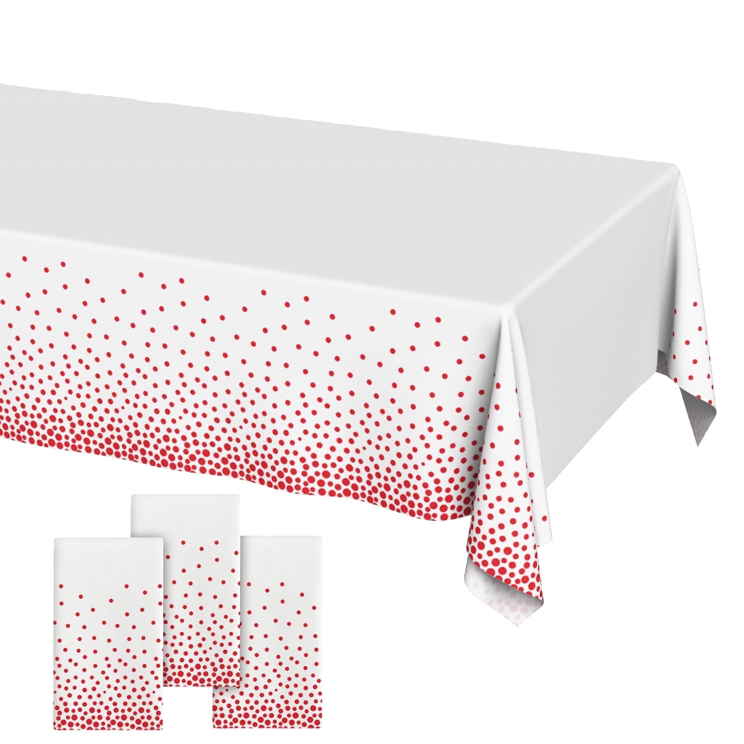Plastic Table Cloth Disposable 3 Pack, 54 x 108 Inch, White, Red Dot, for Party Picnic Wedding