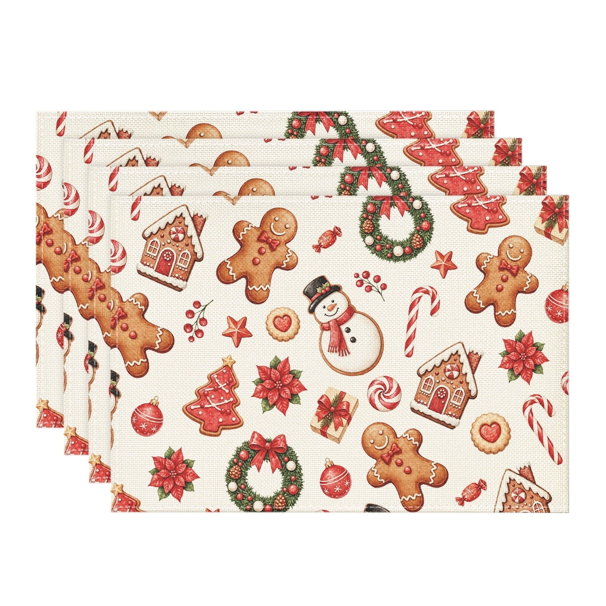 Sm:)e Red Snowman Gingerbread Man Christmas Placemats 12 x 18 Inch, Set of 4, Winter Table Decor Supplies for Kitchen Dining & Holiday Party