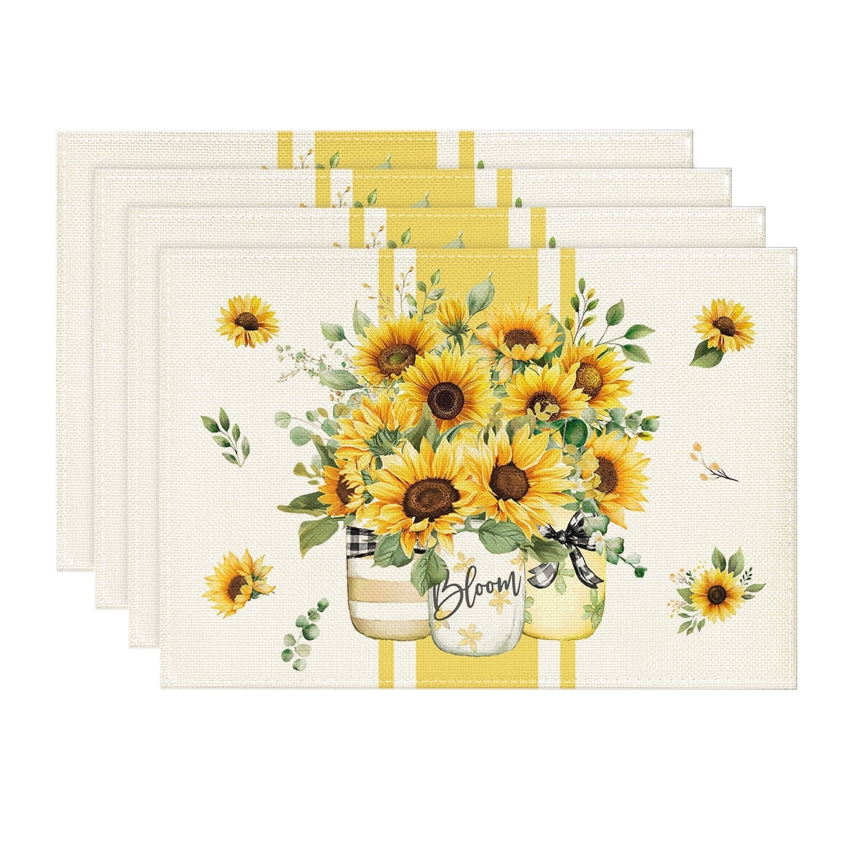 Sm:)e Summer Sunflowers Placemats Set of 4, 12 x 18 Inch, Vintage Spring Summer Flower Home Kitchen Dining Decor