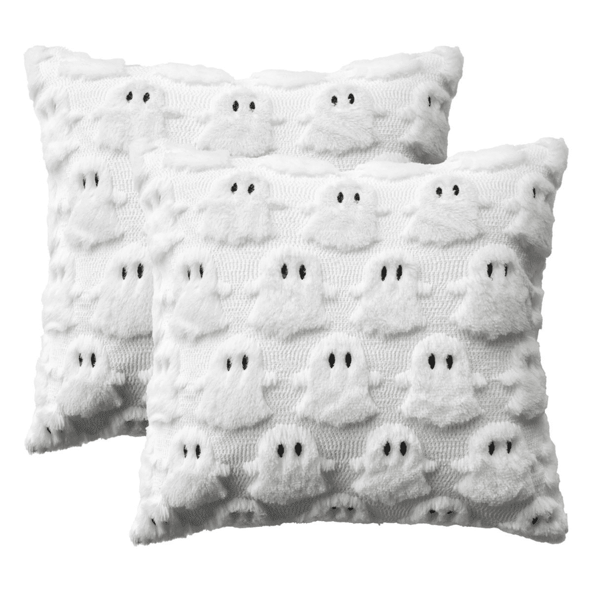 Sm:)e Cute Ghost Halloween Throw Pillow Covers 20x20 Inch, Soft Plush Faux Fur Embroidered Decorative Cushion Covers for Sofa Home Decor