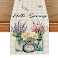 Sm:)e Buffalo Plaid Lavender Vase Hello Spring Table Runner for Dining Table 13 x 36 Home Kitchen Decor