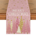 Sm:)e Black Red White Tree & Snowflake Pattern Pink Christmas Table Runner , 13 x 72 Inches Farmhouse Table Decor, Universal for Indoor Outdoor Kitchen, Home & Party Decoration