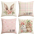 Sm:)e Rabbit Flower Buffalo Plaid Be Hoppy Easter Throw Pillow Cover, 18 x 18 Inch Polka Dot Bird Be Kind Cushion Case Decoration for Sofa Couch Set of 4