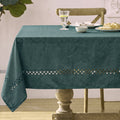 Sm:)e Fabric Openwork Farmhouse Style Linen Tablecloth 60 x 104 Inch Rectangle, with Decorative Cutouts, Green