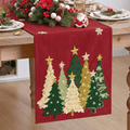 Sm:)e Green and Gold Tree Soft Chain Embroidery Christmas Table Runner, 13x72Inch, Seasonal Winter Kitchen Dining for Holiday Party Decor, Red