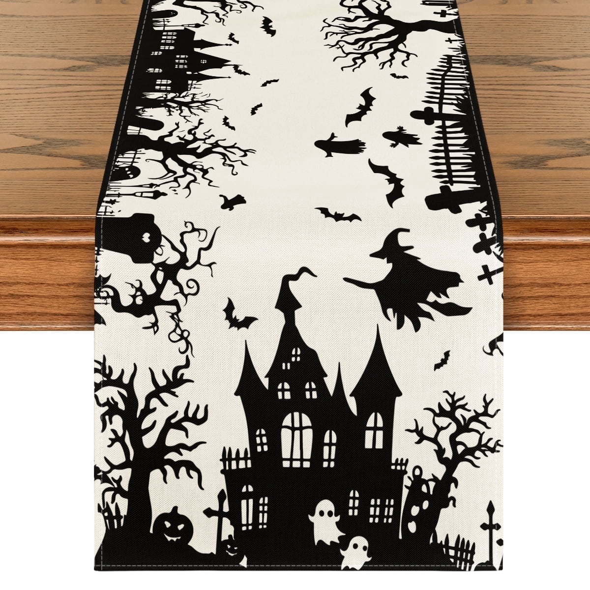 Smile Castle Tree Witch Black Halloween Table Runner 13 x 60 Inch