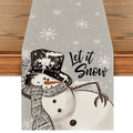 Smile Grey Snowman Snowflake Let it Snow Christmas Table Runner 13x72 Inch