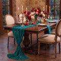 Sm:)e Boho Teal Blue Gauze Cheesecloth Table Runner 35x120 Inch, Multi-Purpose Decor for Kitchen Dining Wedding Holiday Party